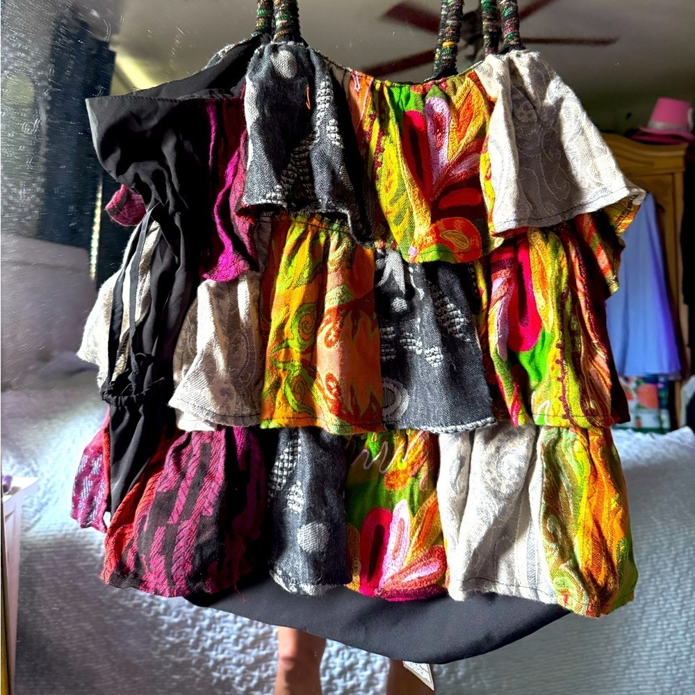 ANU Colorful Patchwork Hobo  ruffle tote Bag - Picture 2 of 11